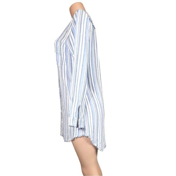 Anthropology Cloth & Stone Blue & White Stripe Frayed Hem Denim Dress SZ S $139 - Picture 6 of 16